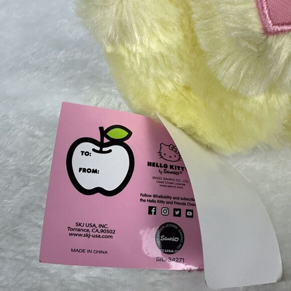 New Sanrio Hello Kitty 7" Yellow Bunny Rabbit Pink Bow Heart Plush Fuzzy Toy - Picture 8 of 10